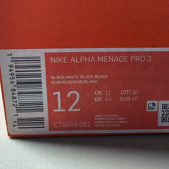Nike Alpha Menace Pro 3 Mid Football Cleats Men's Black CT6649-001 Size 12 NIB - Picture 7 of 7